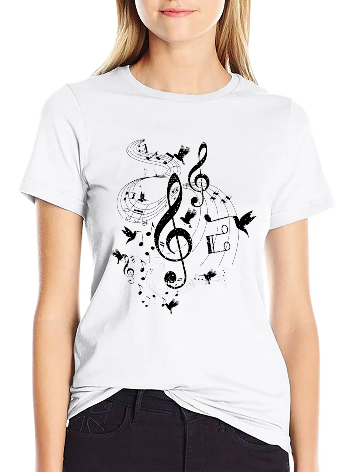 Musical Notes Birds Black T-Shirt product image 8