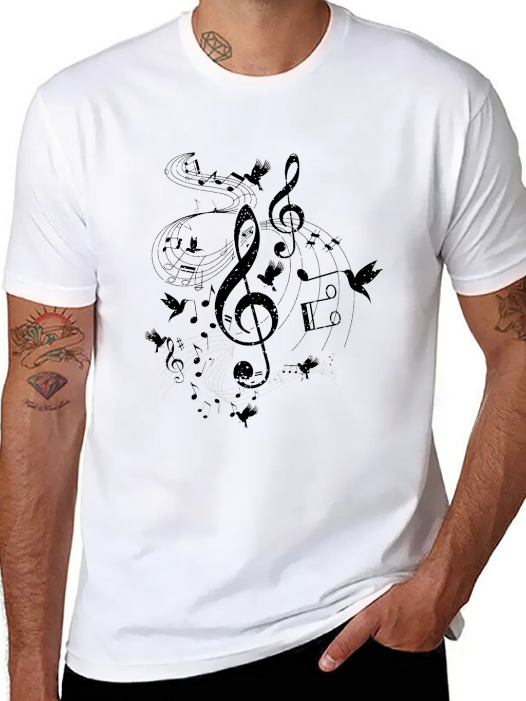 Musical Notes Birds Black T-Shirt product image 7