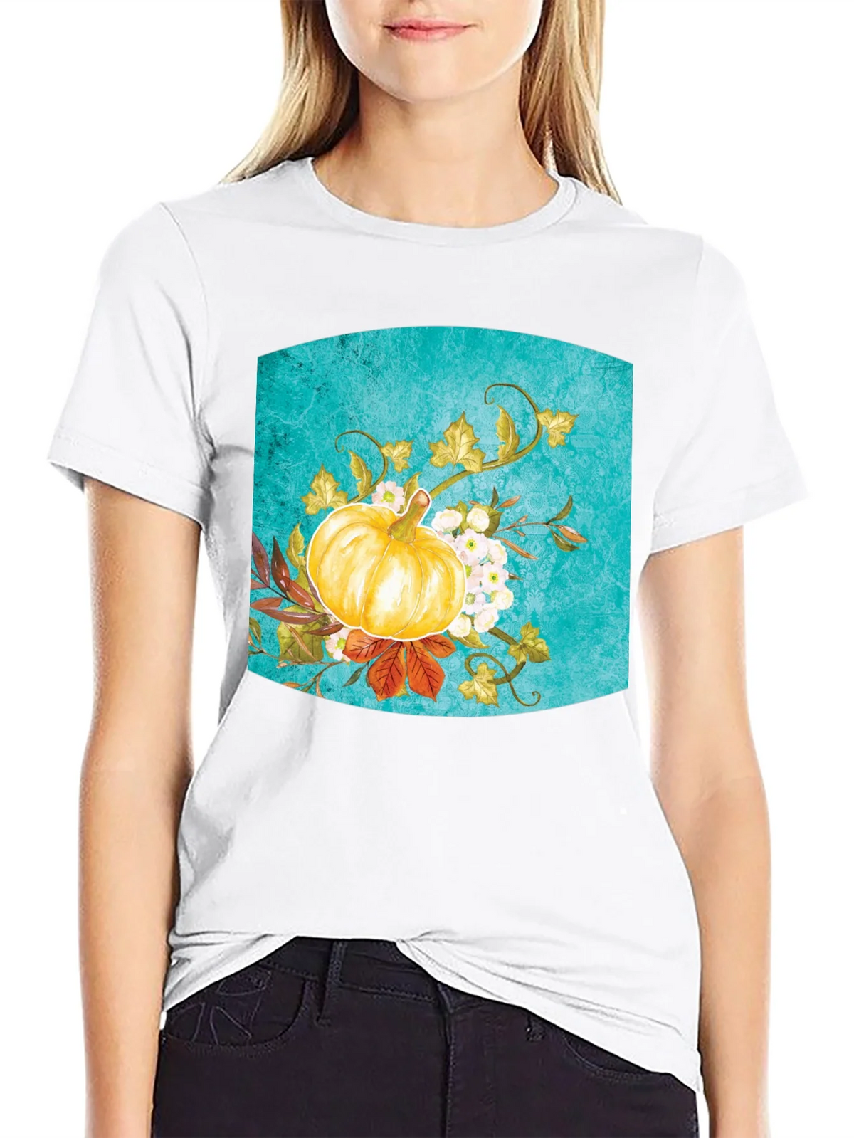 Fall Pumpkin Floral Graphic Tee - Black product image 8