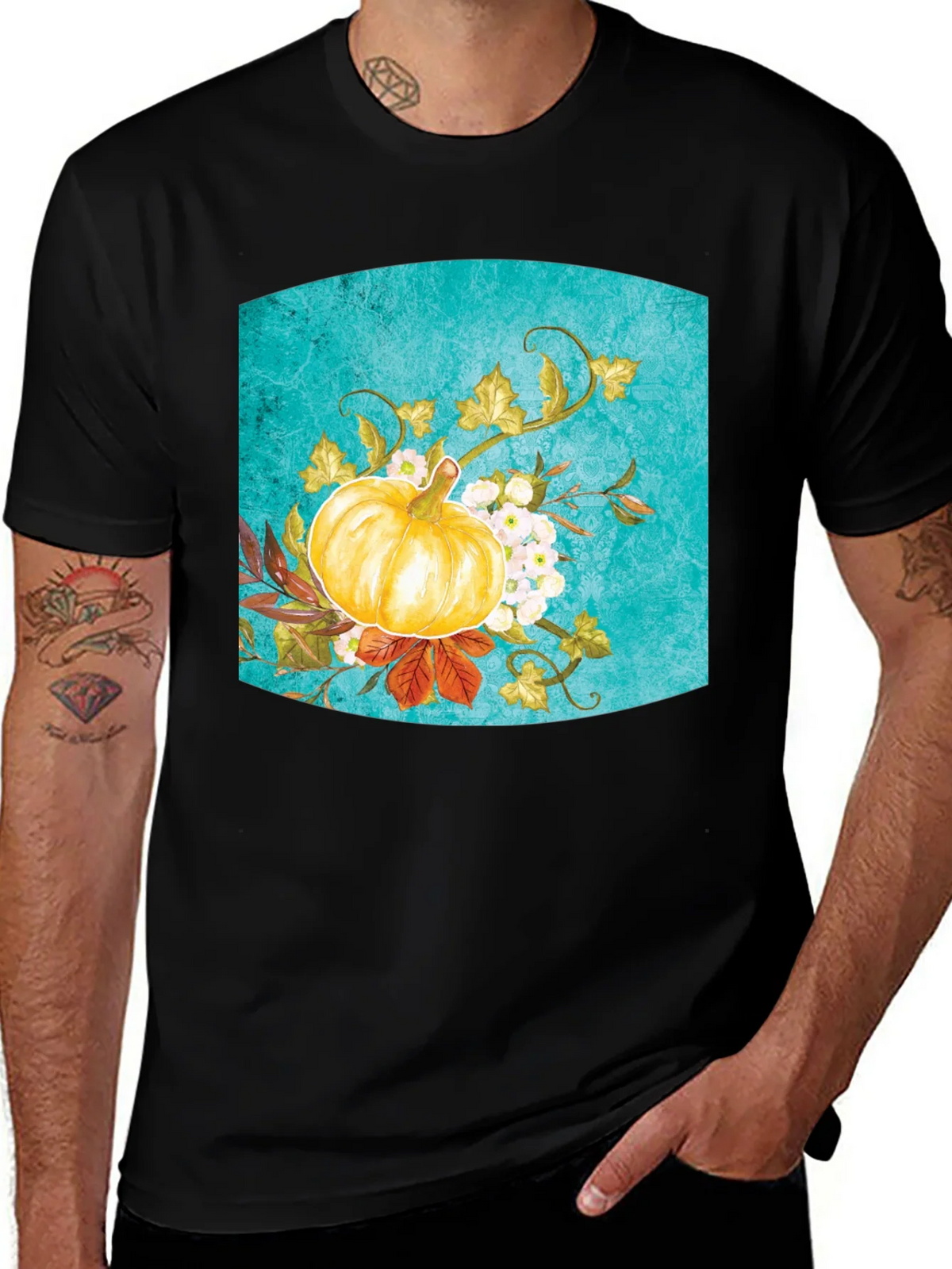 Fall Pumpkin Floral Graphic Tee - Black product image 1