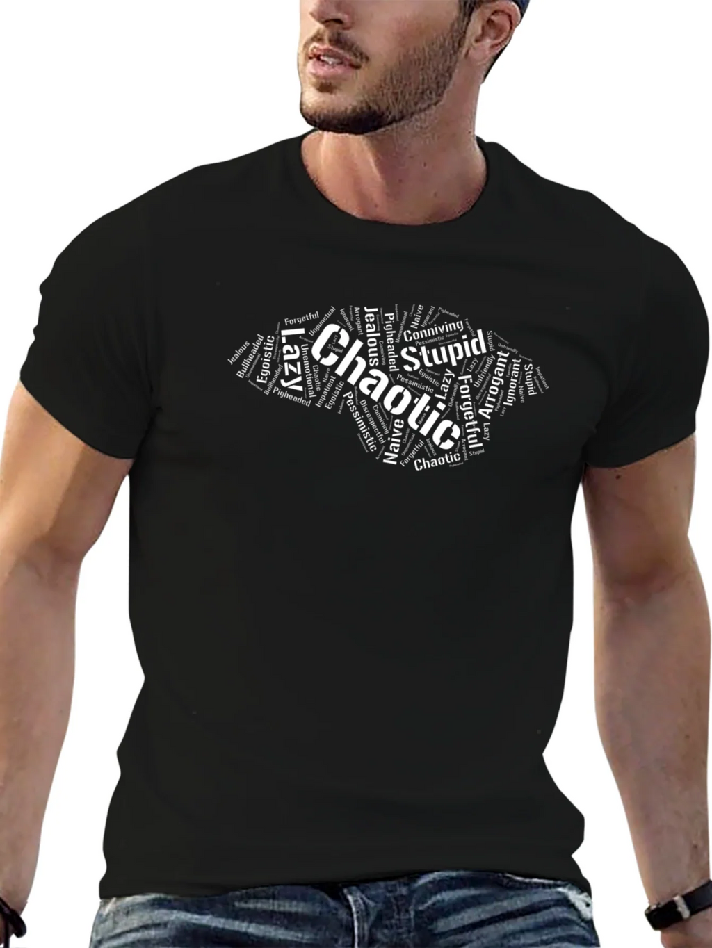 Chaotic Word Art T-Shirt - Black Graphic Tee product image 6