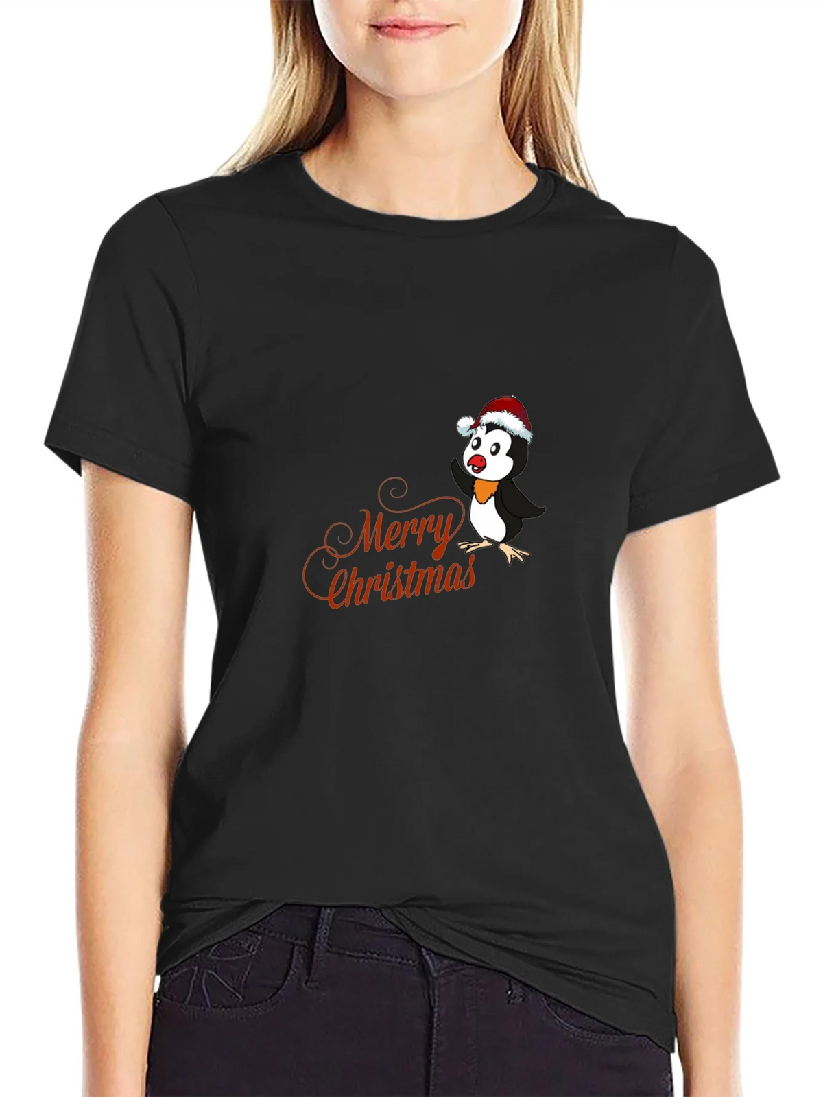Festive Penguin Merry Christmas Graphic T-Shirt product image 2