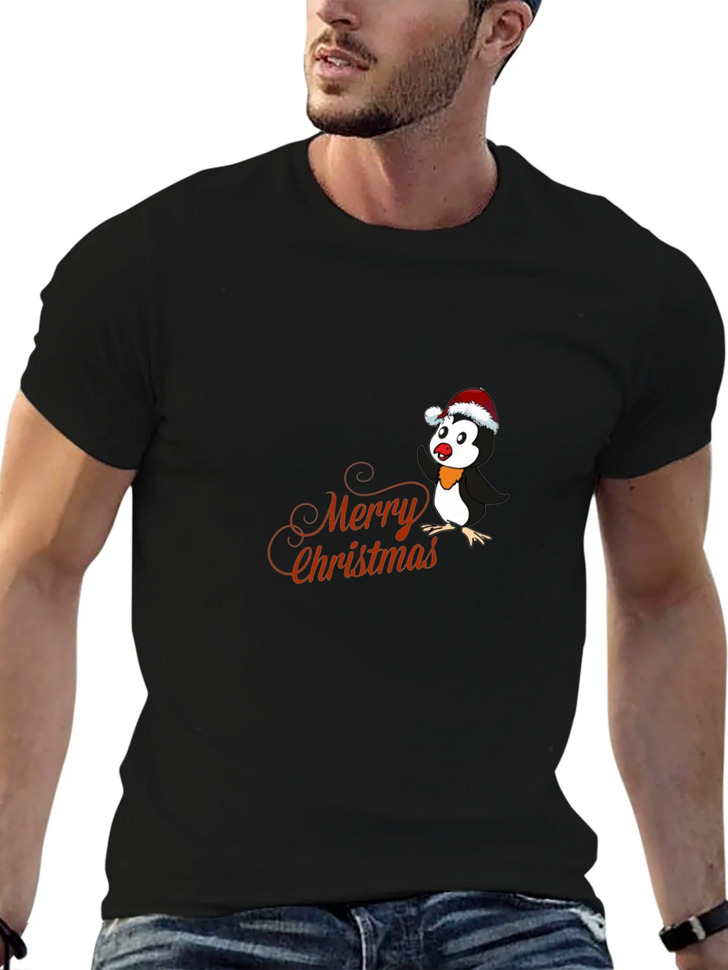 Festive Penguin Merry Christmas Graphic T-Shirt product image 6