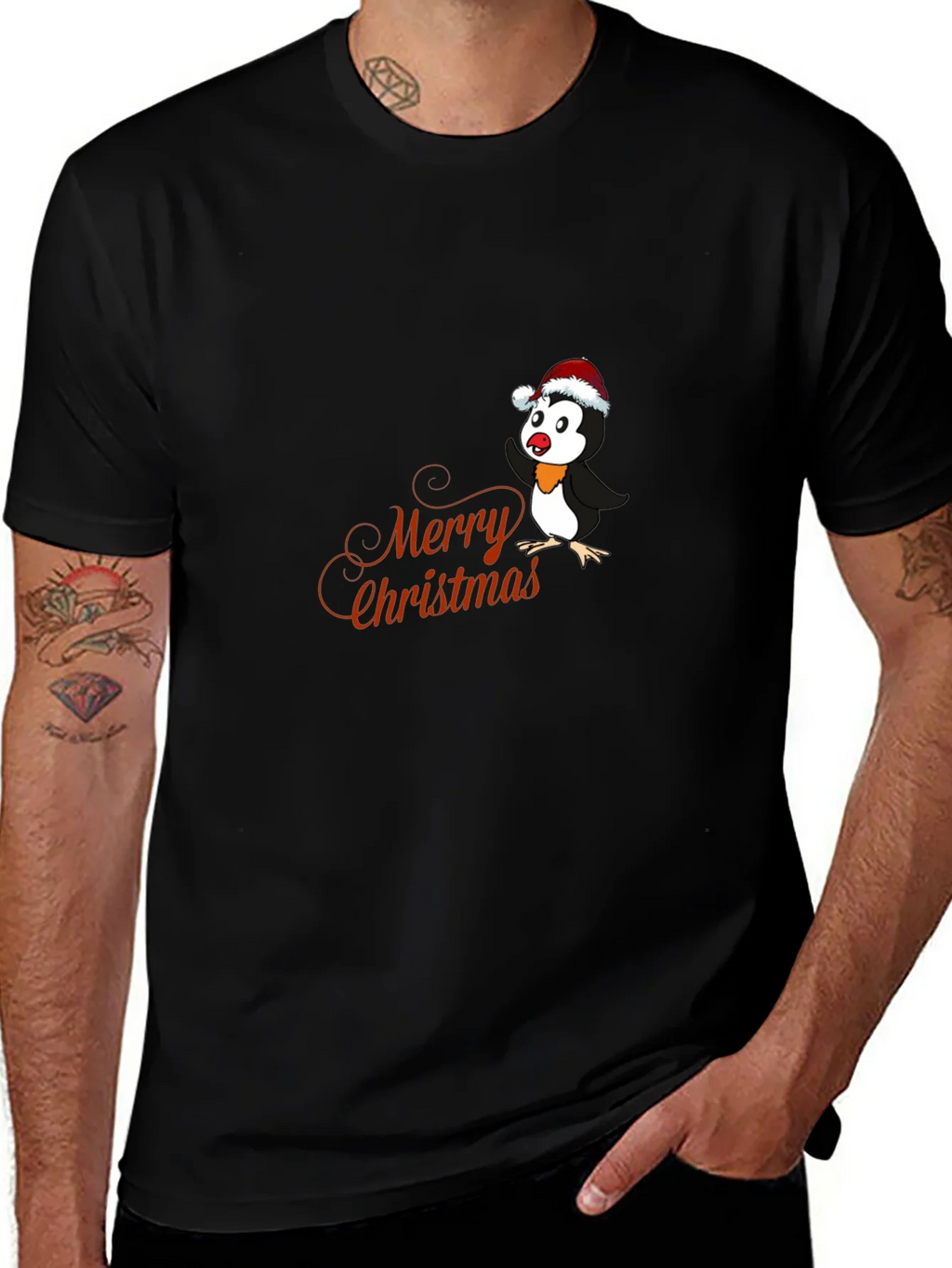 Festive Penguin Merry Christmas Graphic T-Shirt product image 1