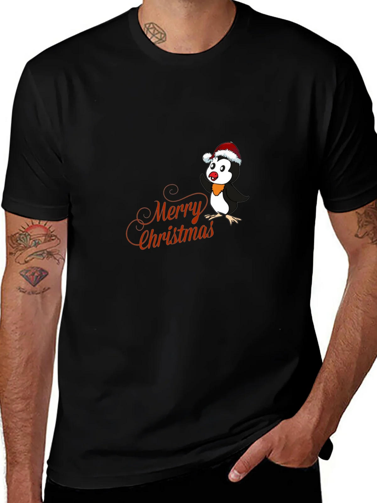 Festive Penguin Merry Christmas Graphic T-Shirt product image 1