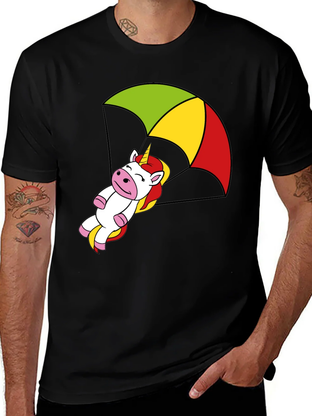 Unicorn Parachute T-Shirt - Black Cotton Tee product image 1
