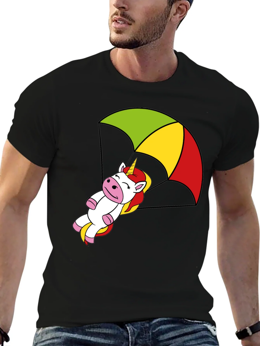 Unicorn Parachute T-Shirt - Black Cotton Tee product image 6