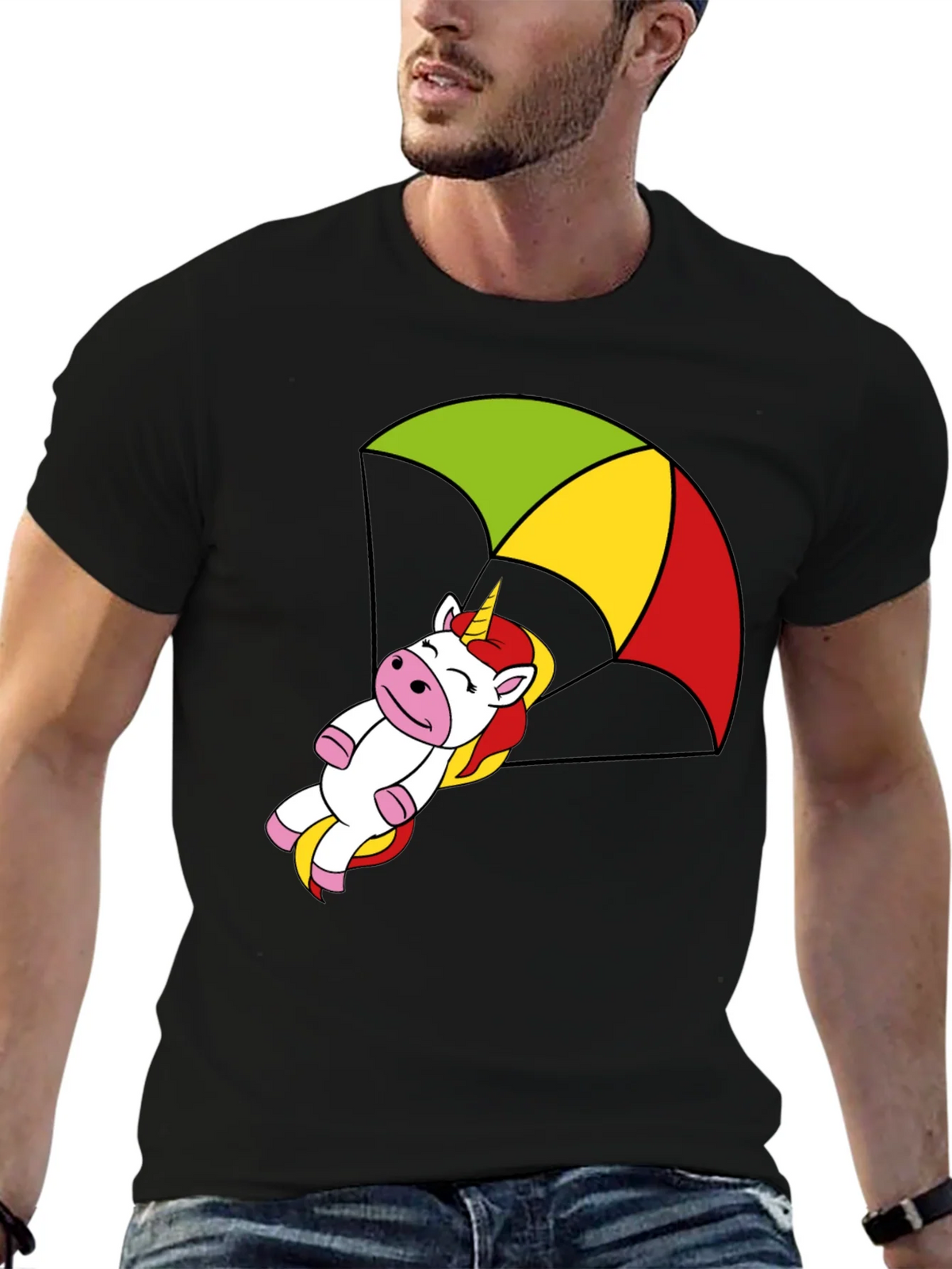 Unicorn Parachute T-Shirt - Black Cotton Tee product image 6