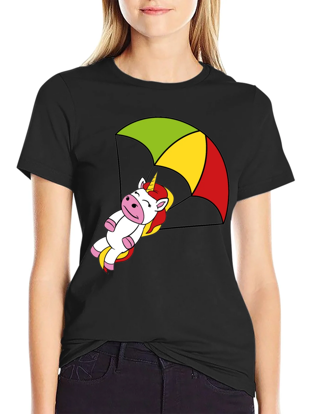 Unicorn Parachute T-Shirt - Black Cotton Tee product image 2