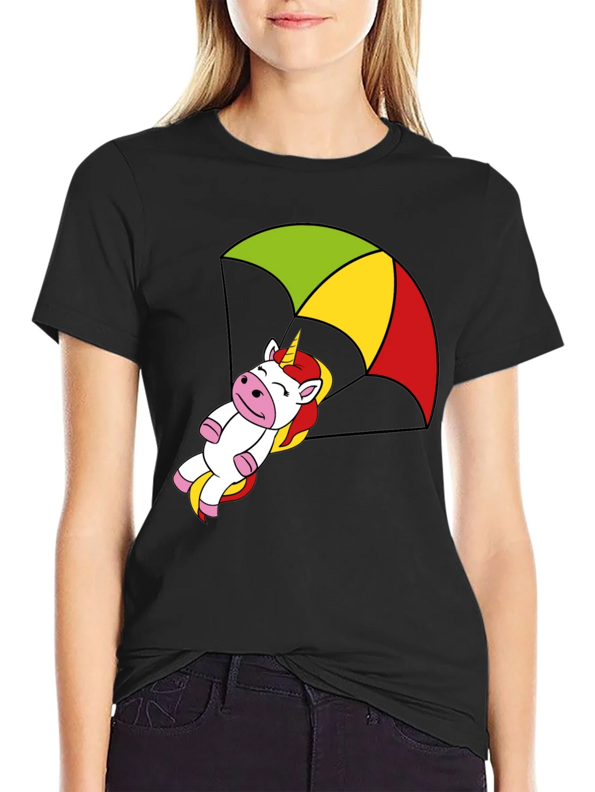 Unicorn Parachute T-Shirt - Black Cotton Tee product image 2