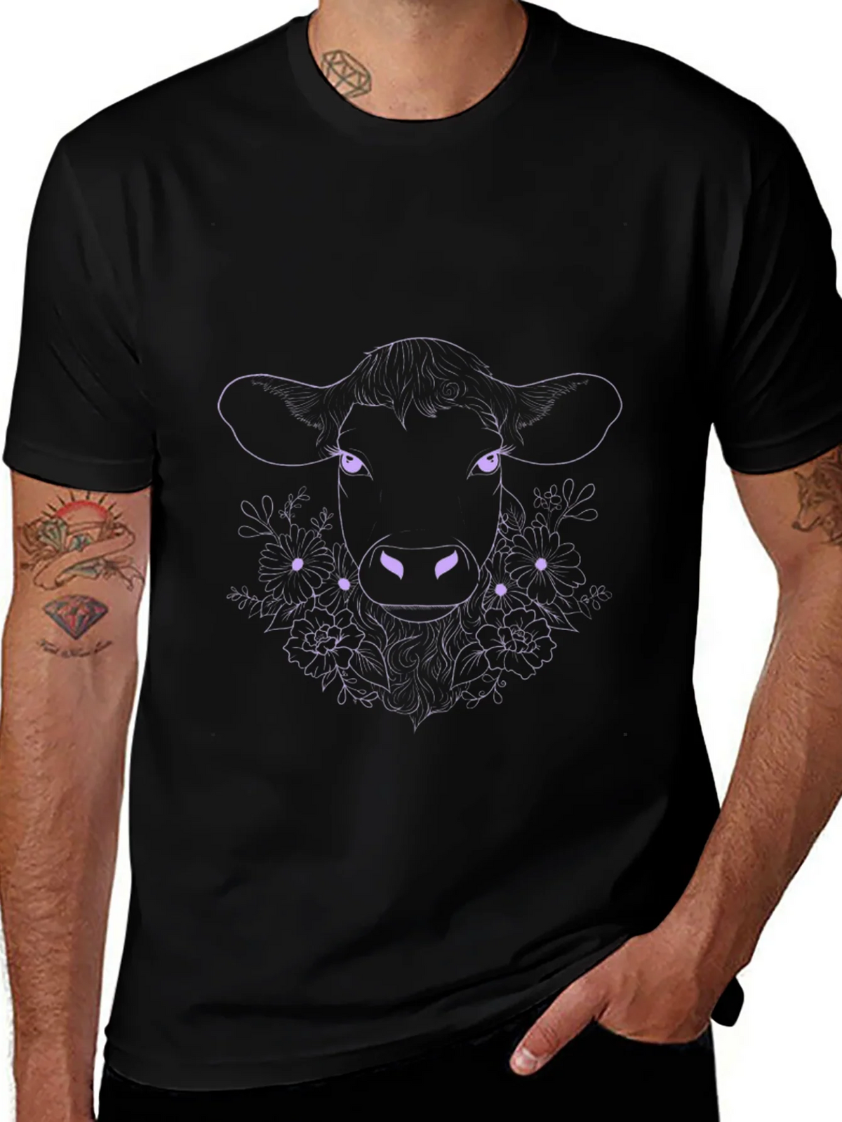 Floral Cow Graphic Tee - Black product image 1