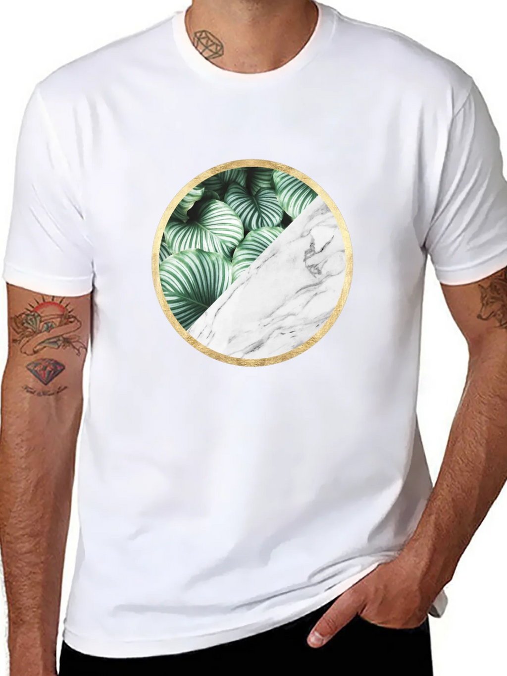 Leaf and Marble Circle Graphic Black T-Shirt product image 4