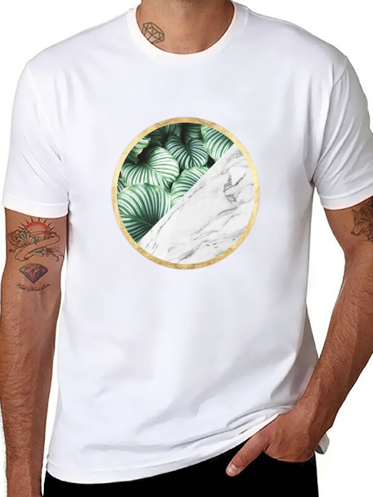 Leaf and Marble Circle Graphic Black T-Shirt product image 4