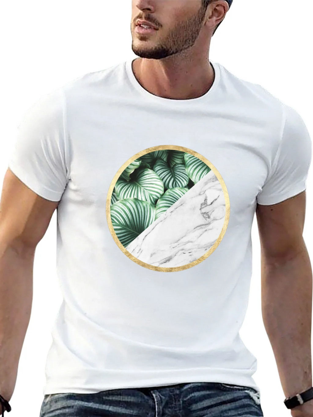 Leaf and Marble Circle Graphic Black T-Shirt product image 5