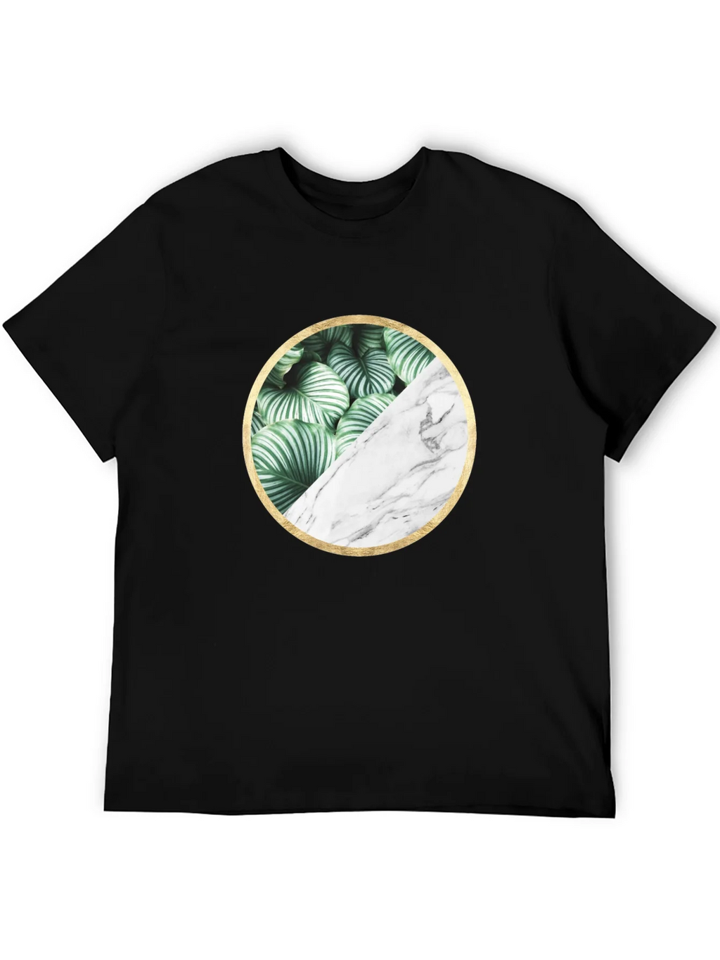Leaf and Marble Circle Graphic Black T-Shirt product image 2