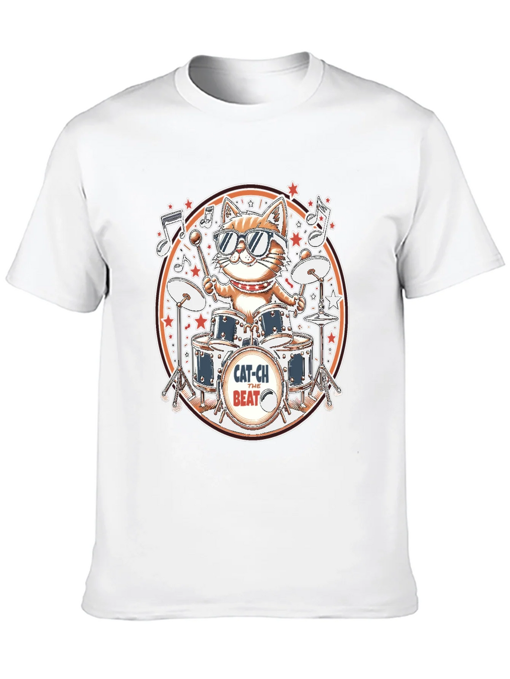 Cool Cat Drummer Graphic Tee - Black Cotton T-Shirt product image 9