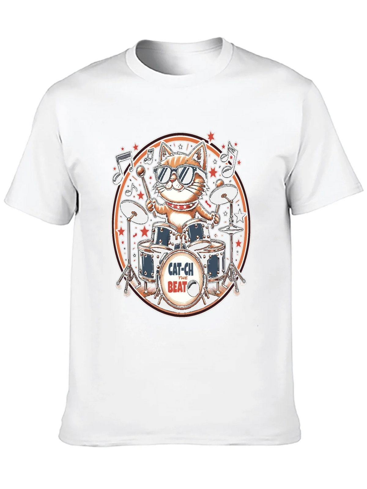 Cool Cat Drummer Graphic Tee - Black Cotton T-Shirt product image 9