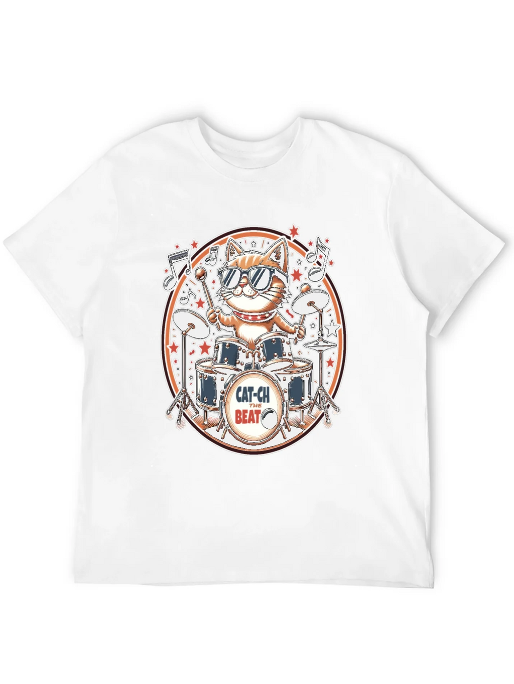 Cool Cat Drummer Graphic Tee - Black Cotton T-Shirt product image 11