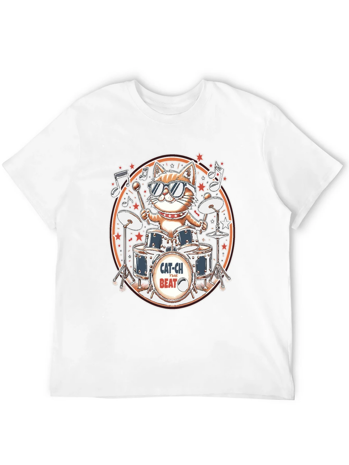 Cool Cat Drummer Graphic Tee - Black Cotton T-Shirt product image 11