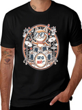 Cool Cat Drummer Graphic Tee - Black Cotton T-Shirt product image 1