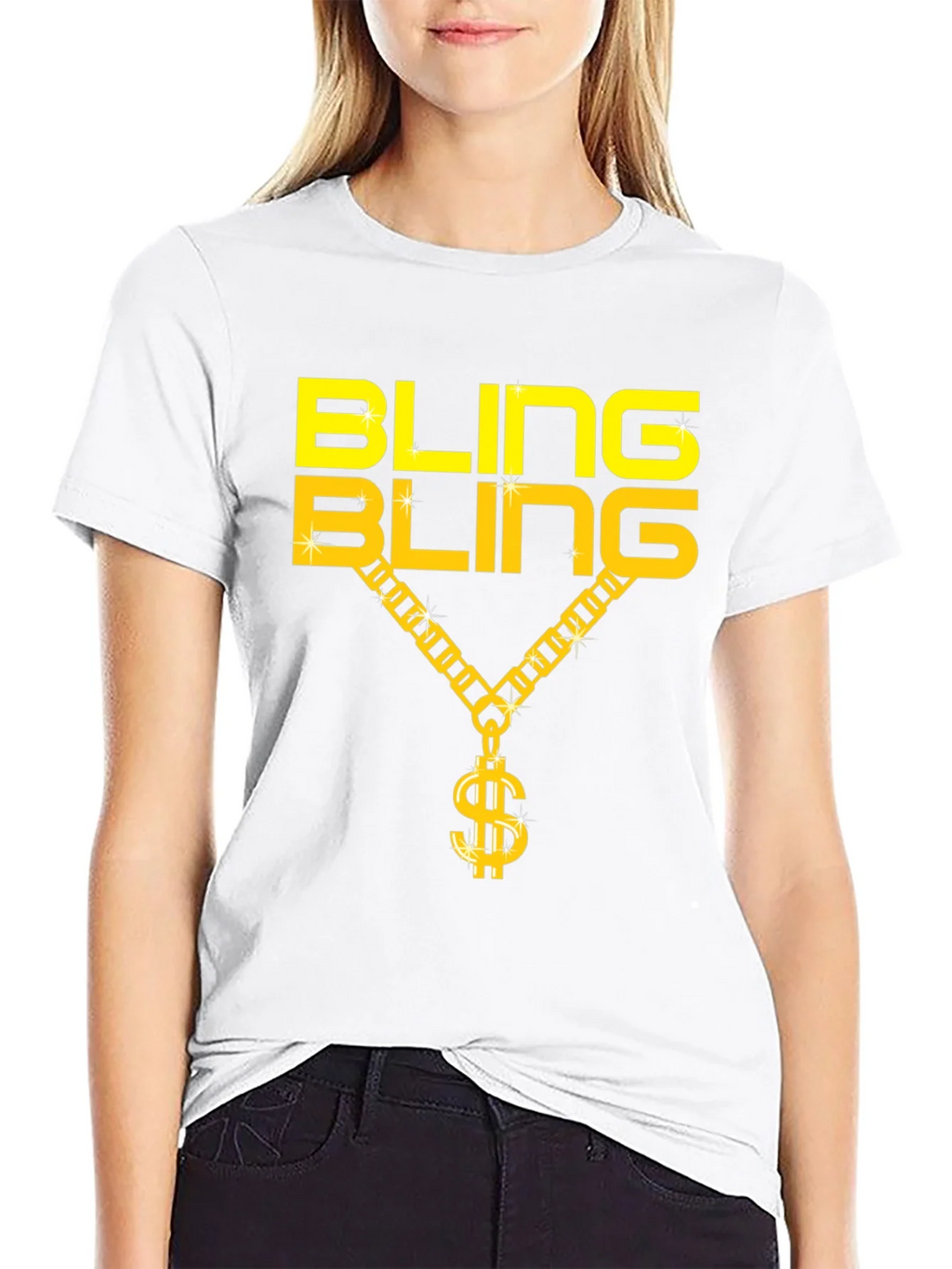 Bling Gold Chain Dollar Sign Black T-Shirt product image 8