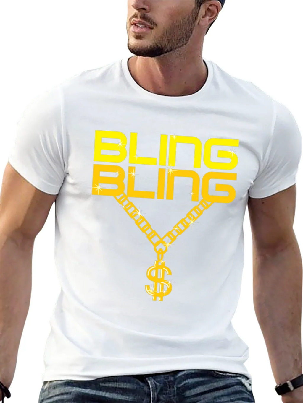 Bling Gold Chain Dollar Sign Black T-Shirt product image 12