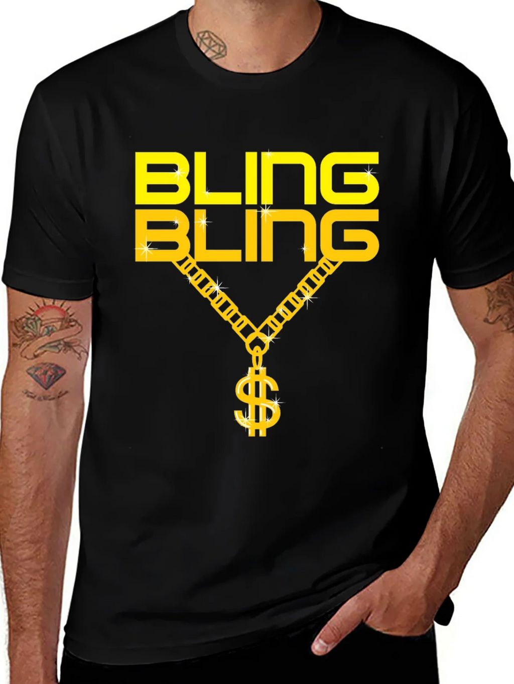 Bling Gold Chain Dollar Sign Black T-Shirt product image 1