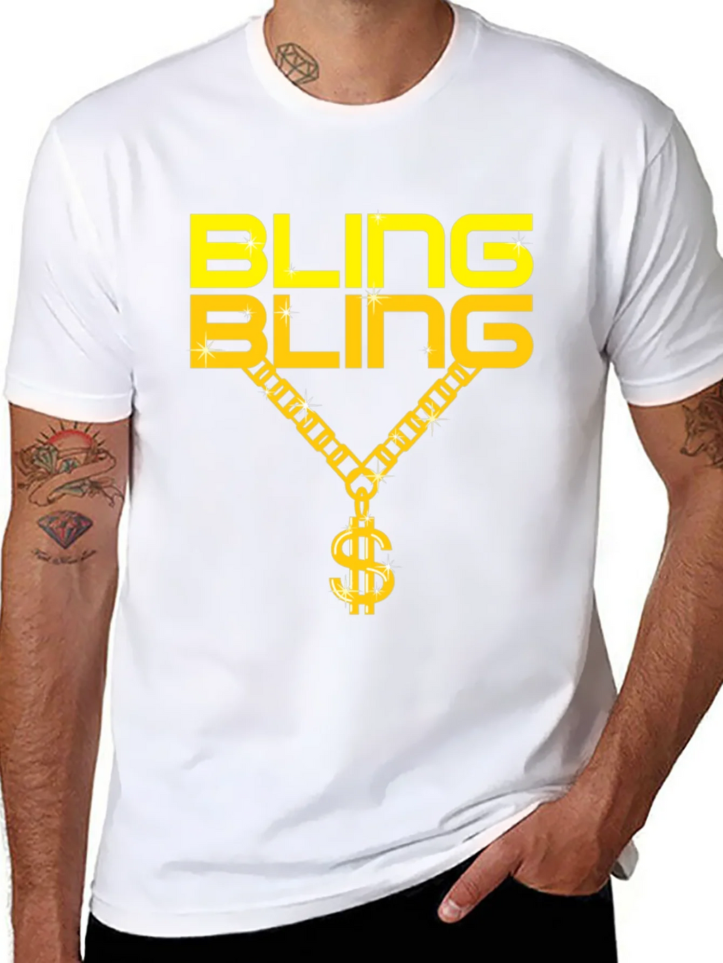 Bling Gold Chain Dollar Sign Black T-Shirt product image 7