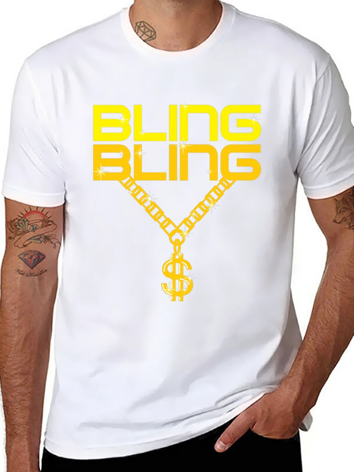 Bling Gold Chain Dollar Sign Black T-Shirt product image 7
