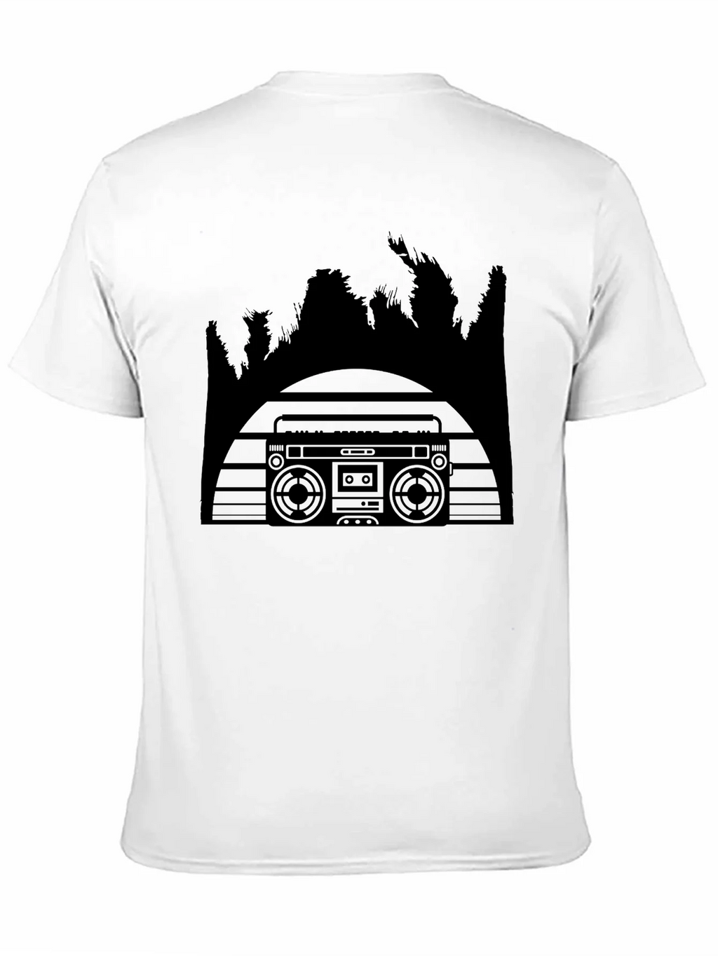 Retro Boombox & Palm Trees Mens Black T-Shirt product image 4