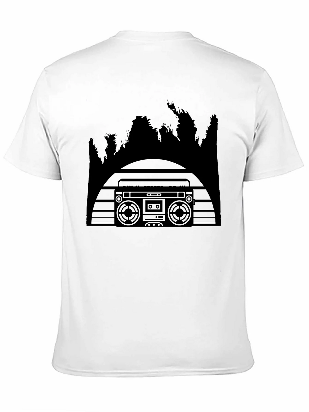 Retro Boombox & Palm Trees Mens Black T-Shirt product image 4
