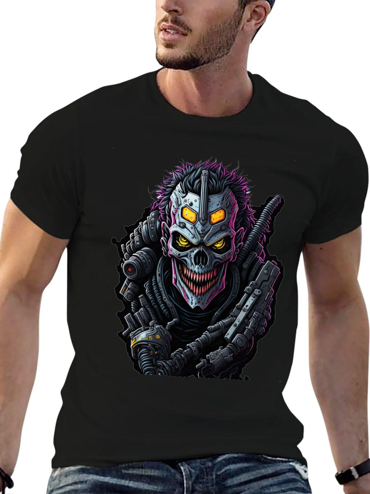 Cyberpunk Skull Graphic Tee - Black product image 6
