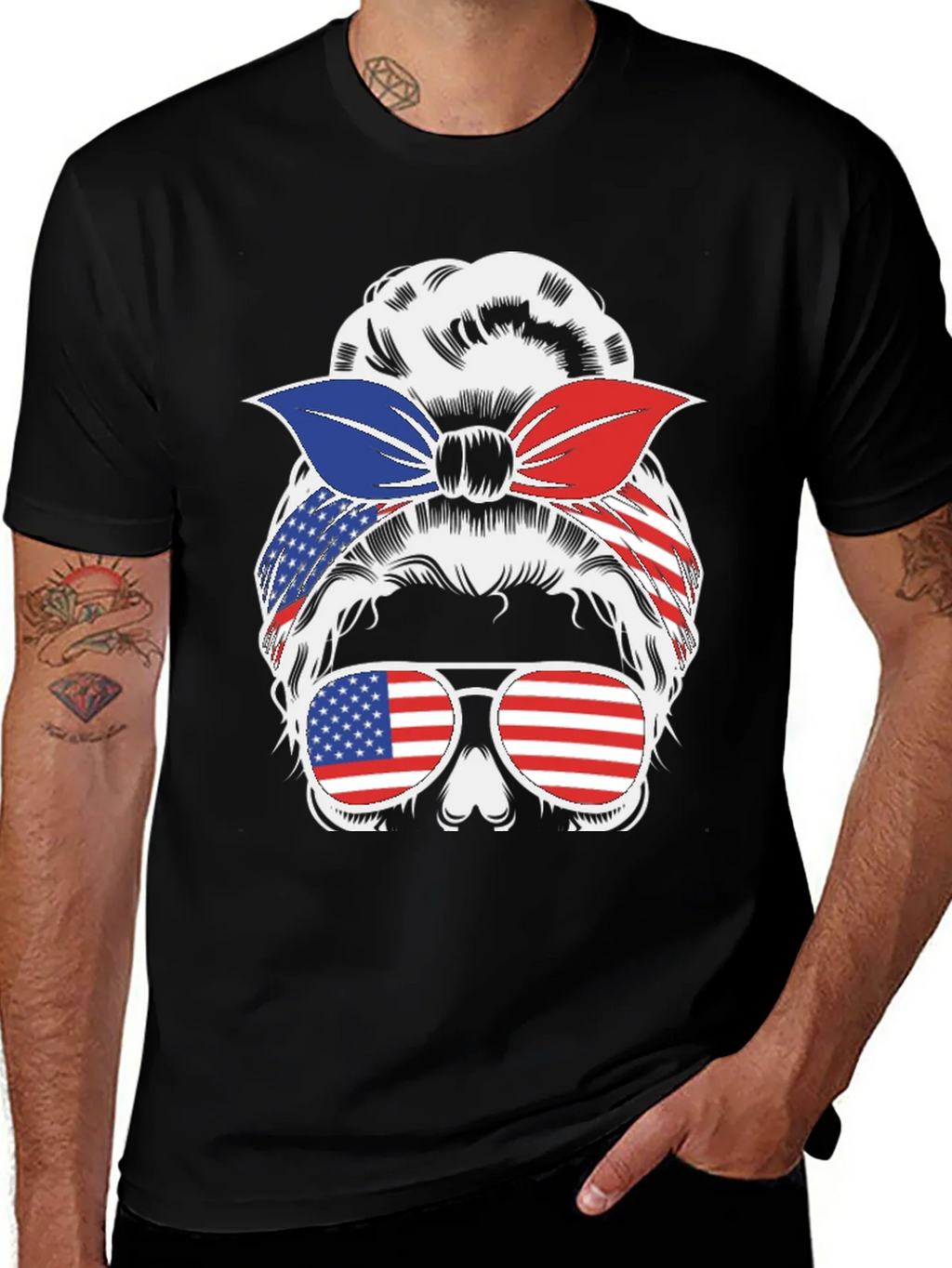 Messy Bun Patriotic T-Shirt - USA Flag product image 1