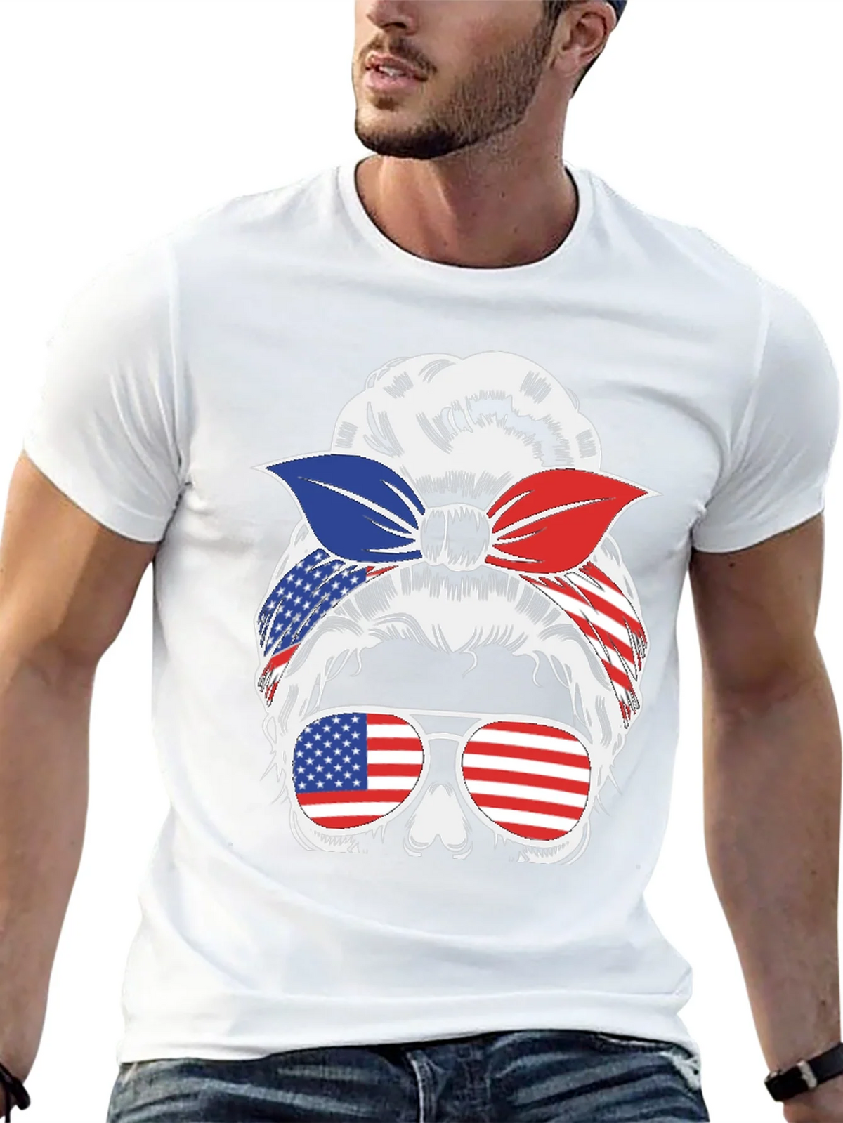 Messy Bun Patriotic T-Shirt - USA Flag product image 2