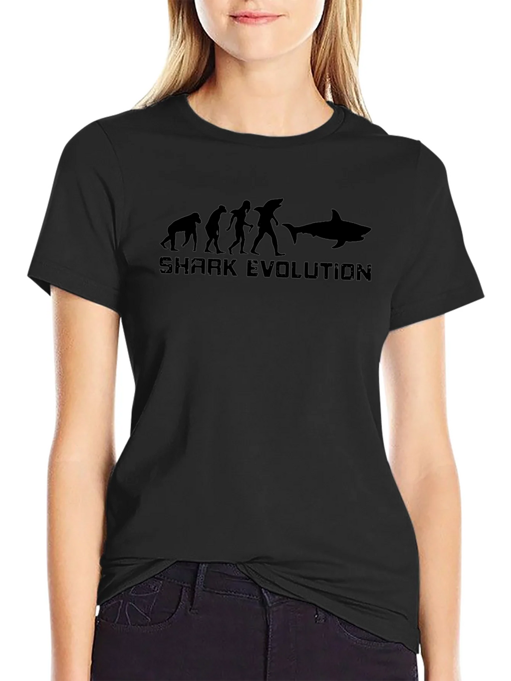 Shark Evolution Graphic Print Black T-Shirt product image 2