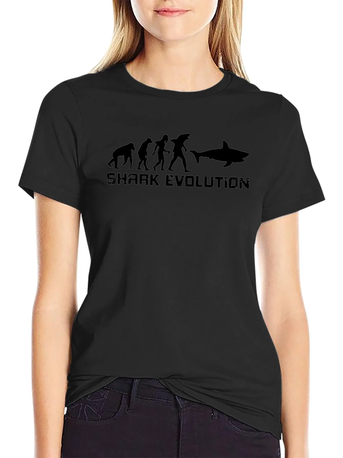 Shark Evolution Graphic Print Black T-Shirt product image 2
