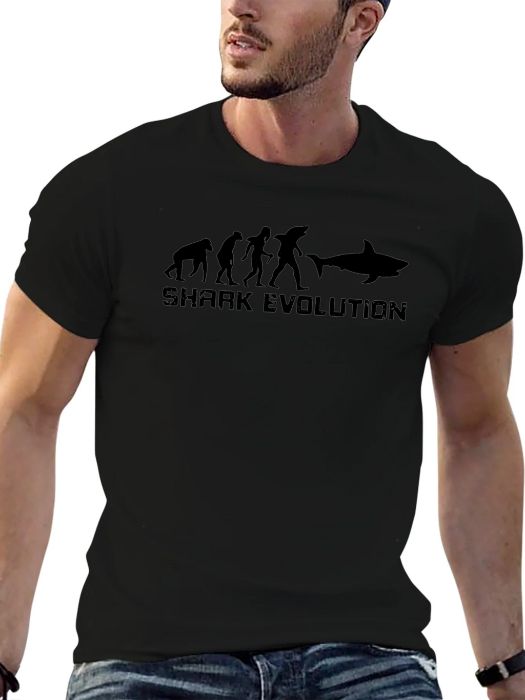 Shark Evolution Graphic Print Black T-Shirt product image 6
