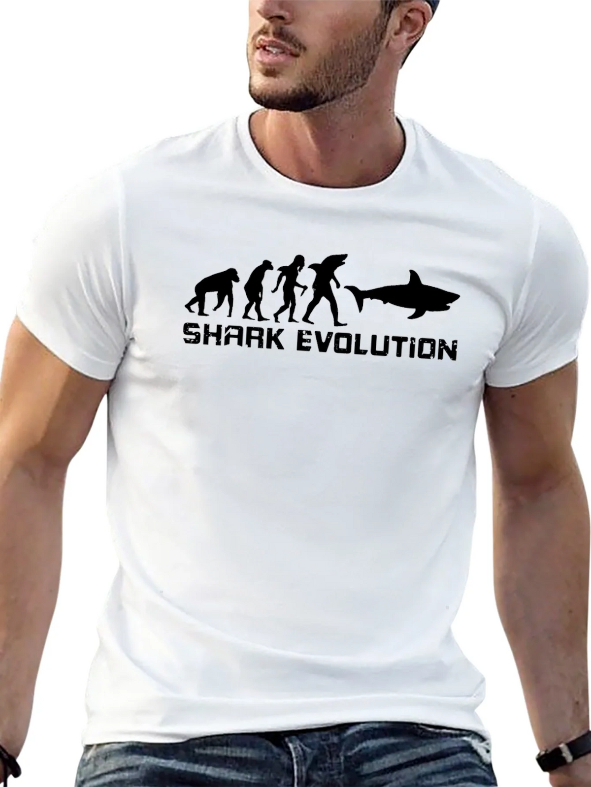 Shark Evolution Graphic Print Black T-Shirt product image 12