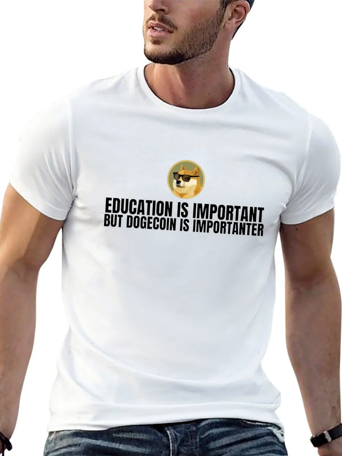 Dogecoin is Importanter T-Shirt - Black Crew Neck Tee product image 12