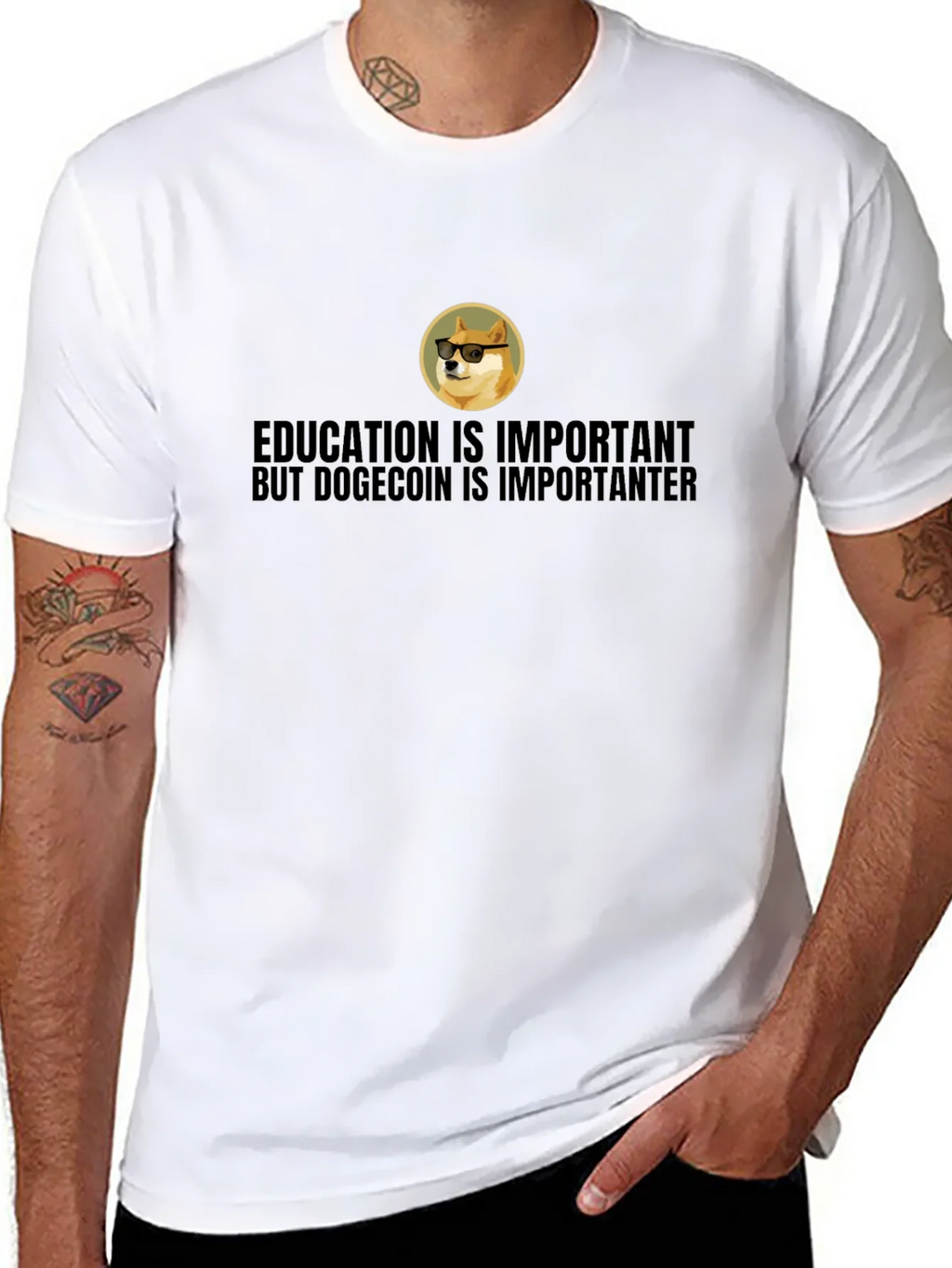 Dogecoin is Importanter T-Shirt - Black Crew Neck Tee product image 7