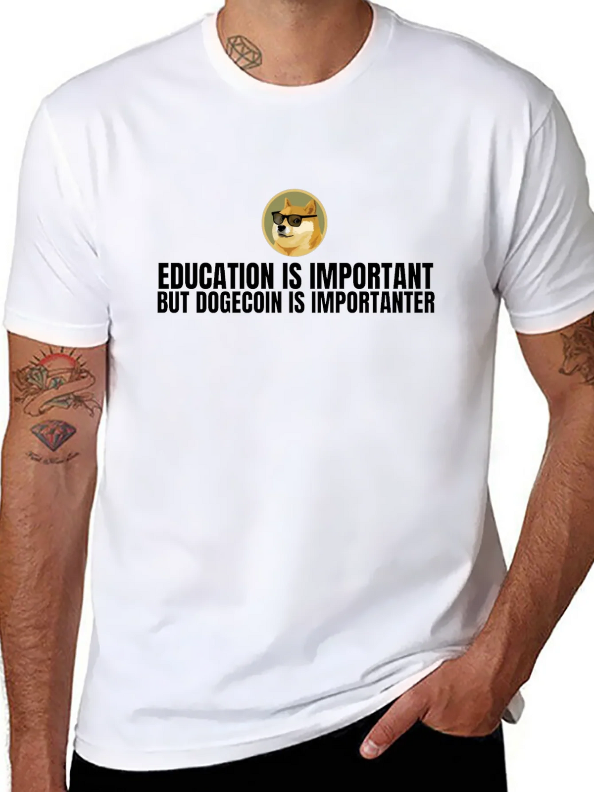 Dogecoin is Importanter T-Shirt - Black Crew Neck Tee product image 7