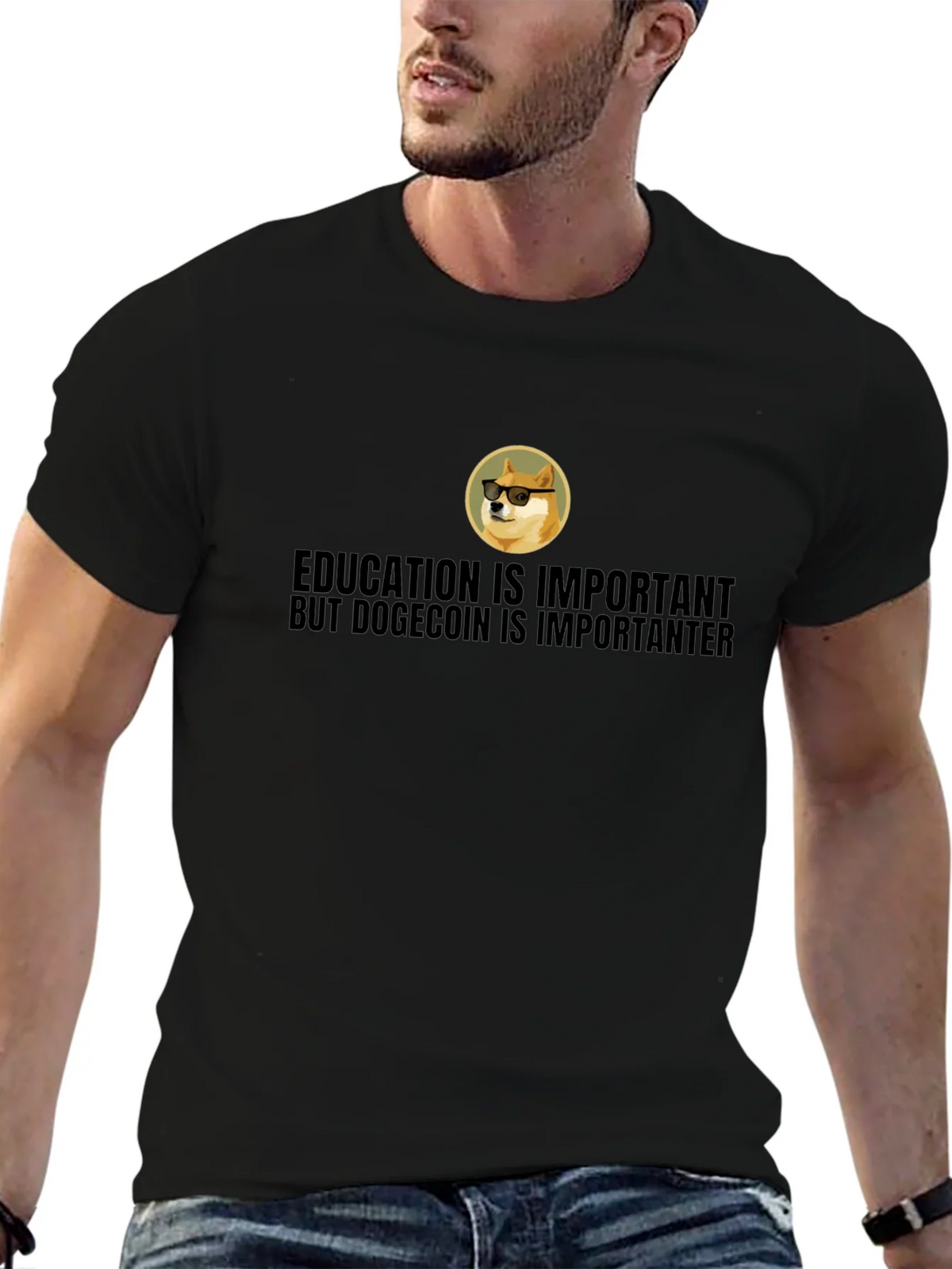 Dogecoin is Importanter T-Shirt - Black Crew Neck Tee product image 6
