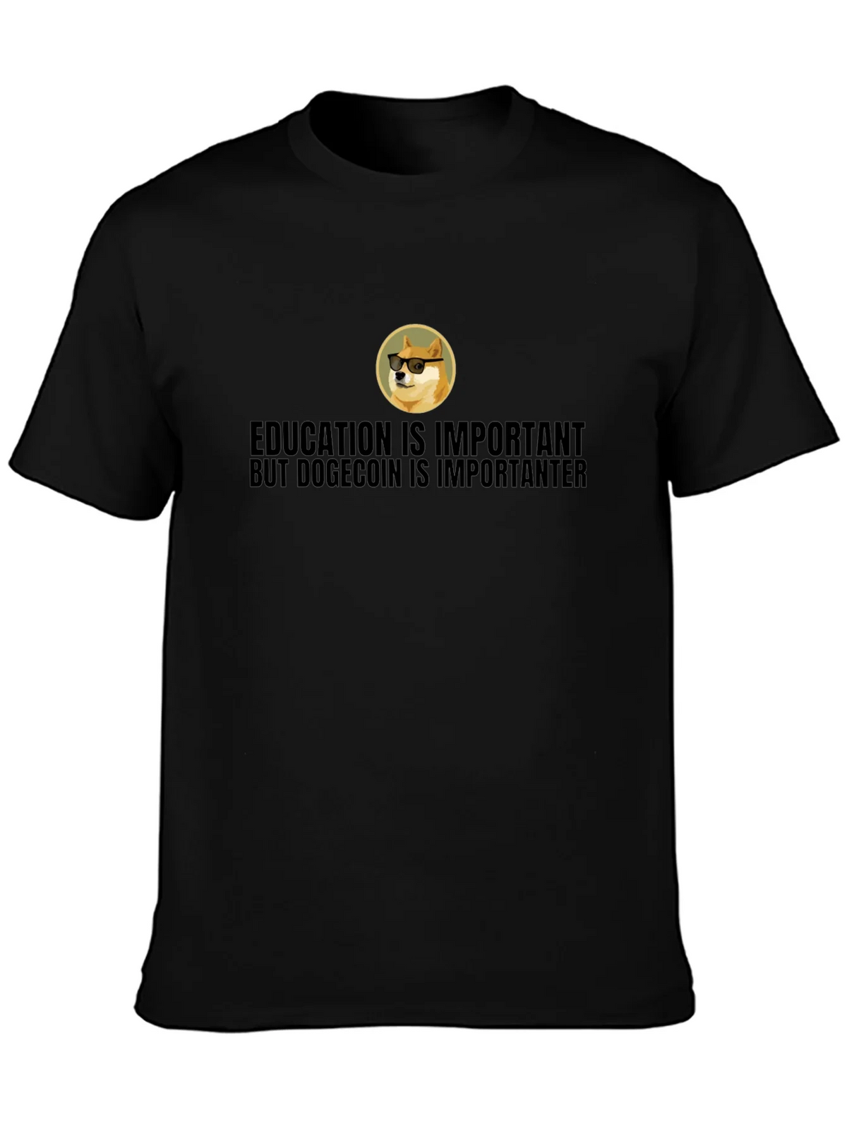 Dogecoin is Importanter T-Shirt - Black Crew Neck Tee product image 3