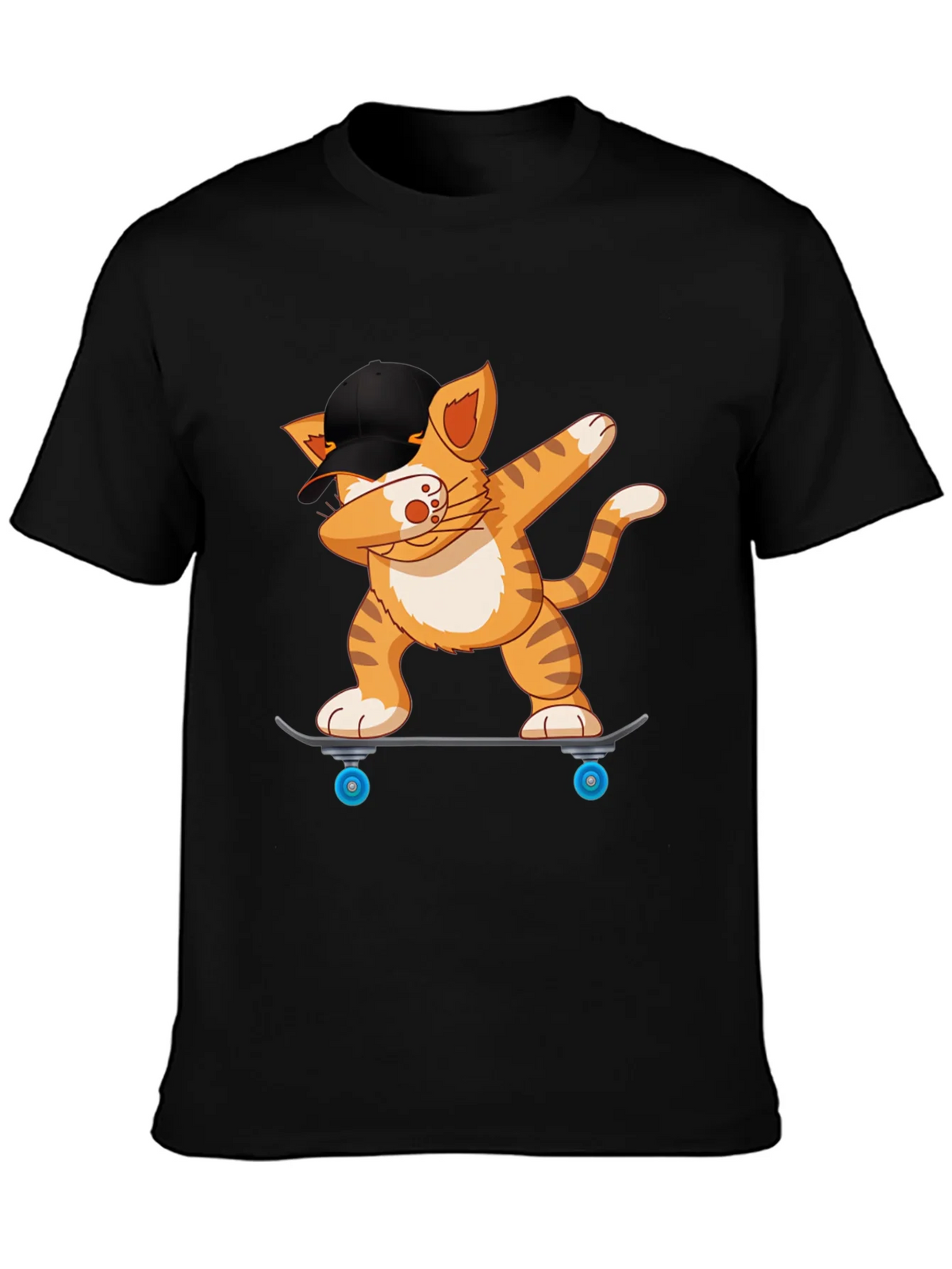 Cool Cat Dabbing on Skateboard Black T-Shirt product image 3