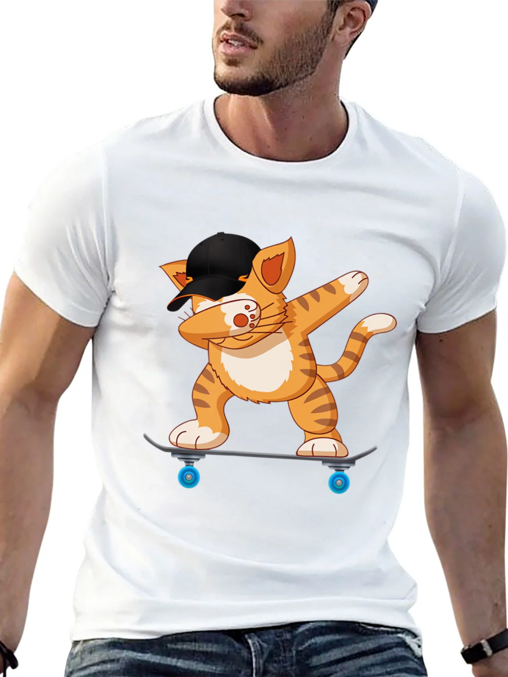 Cool Cat Dabbing on Skateboard Black T-Shirt product image 12