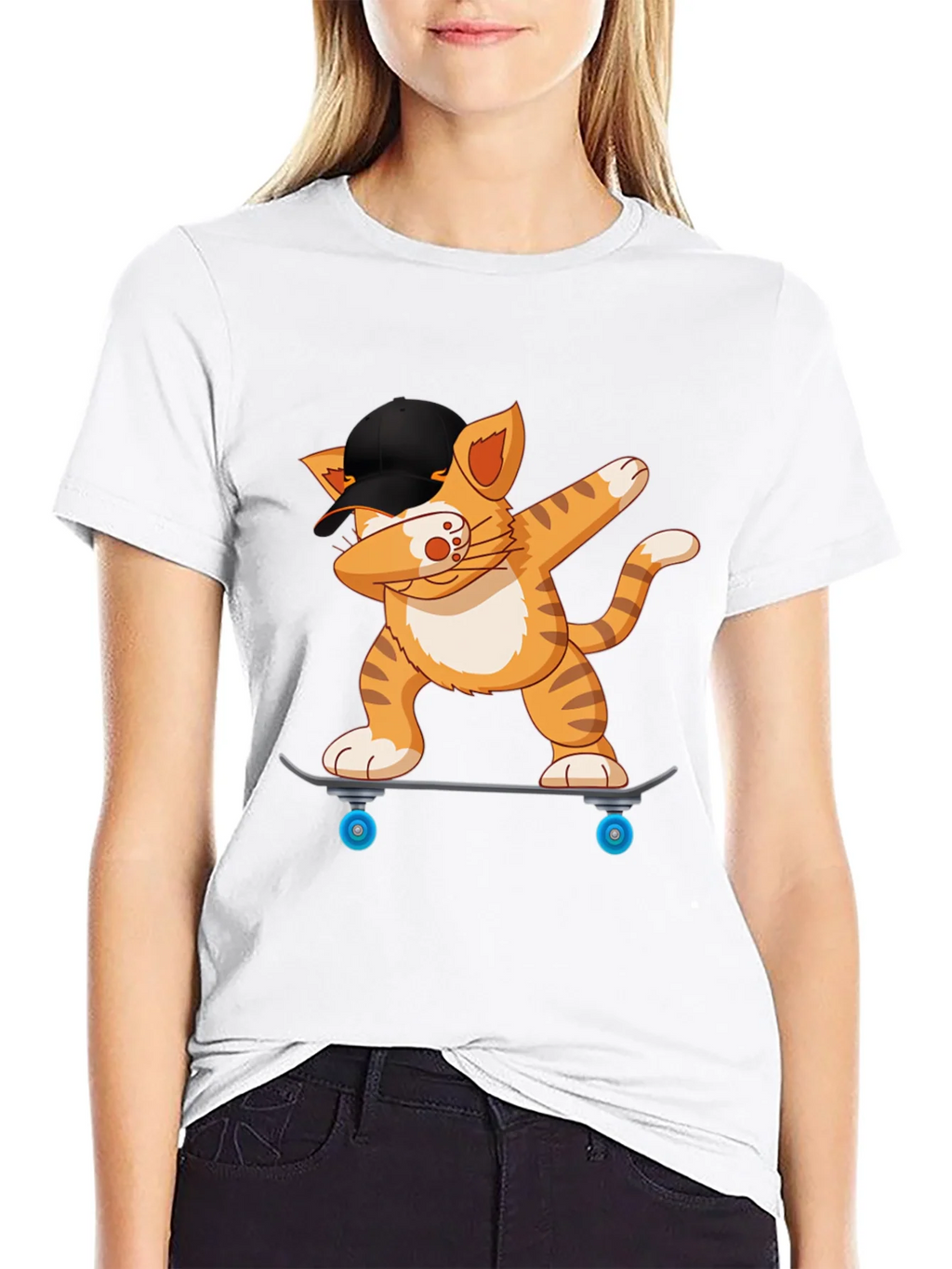 Cool Cat Dabbing on Skateboard Black T-Shirt product image 8