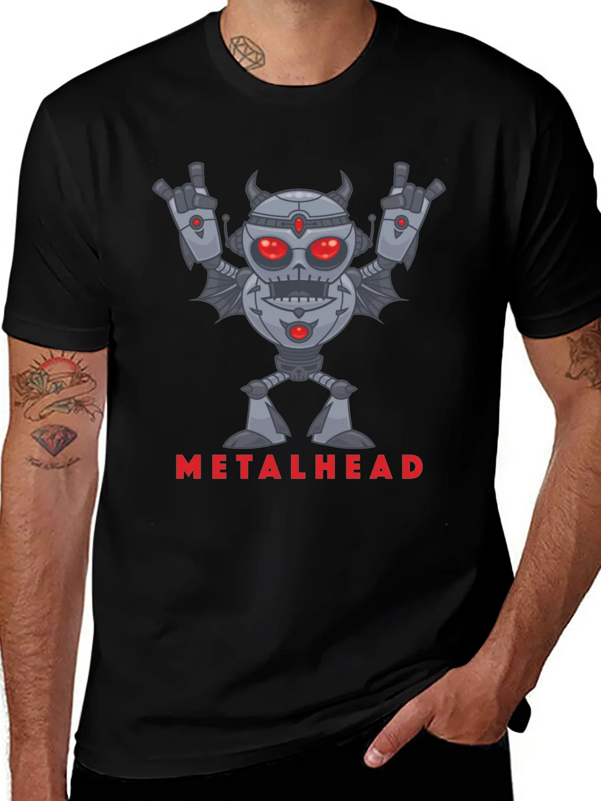 Metalhead Robot Graphic Black T-Shirt product image 1