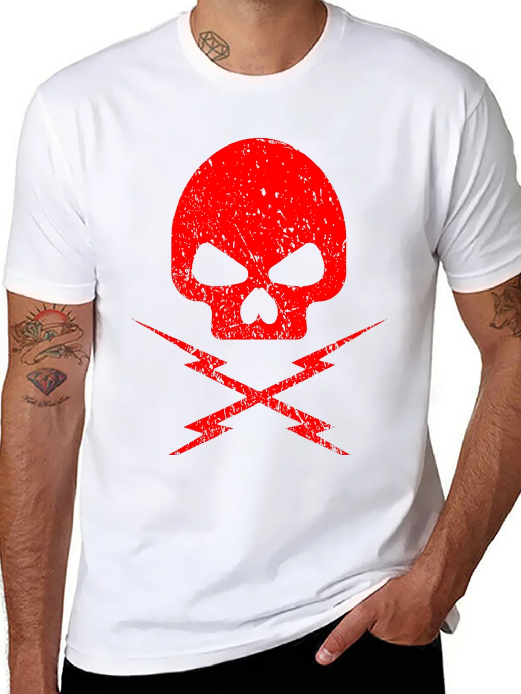 Red Skull & Lightning Bolt Graphic Black T-Shirt product image 5