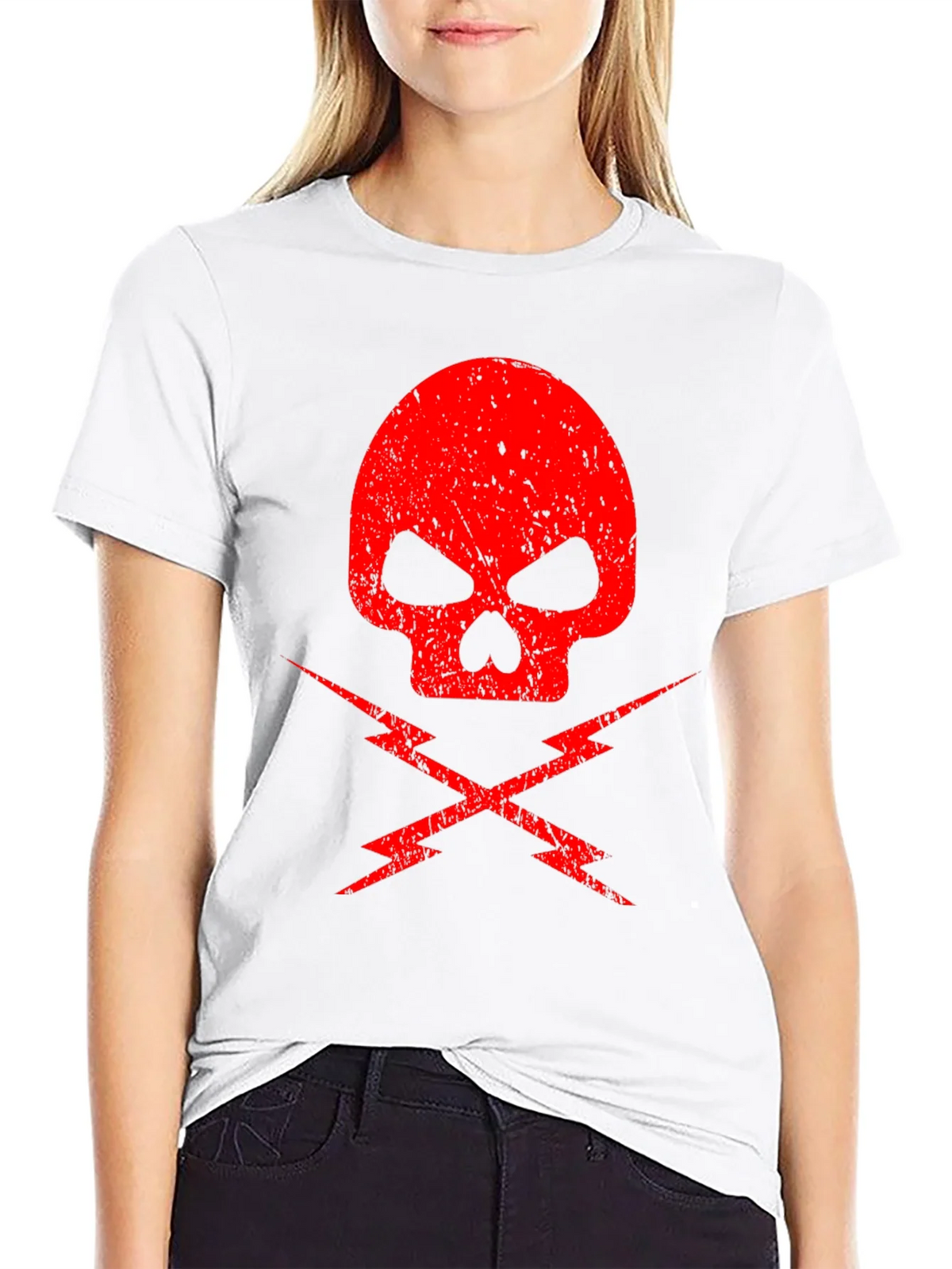 Red Skull & Lightning Bolt Graphic Black T-Shirt product image 6