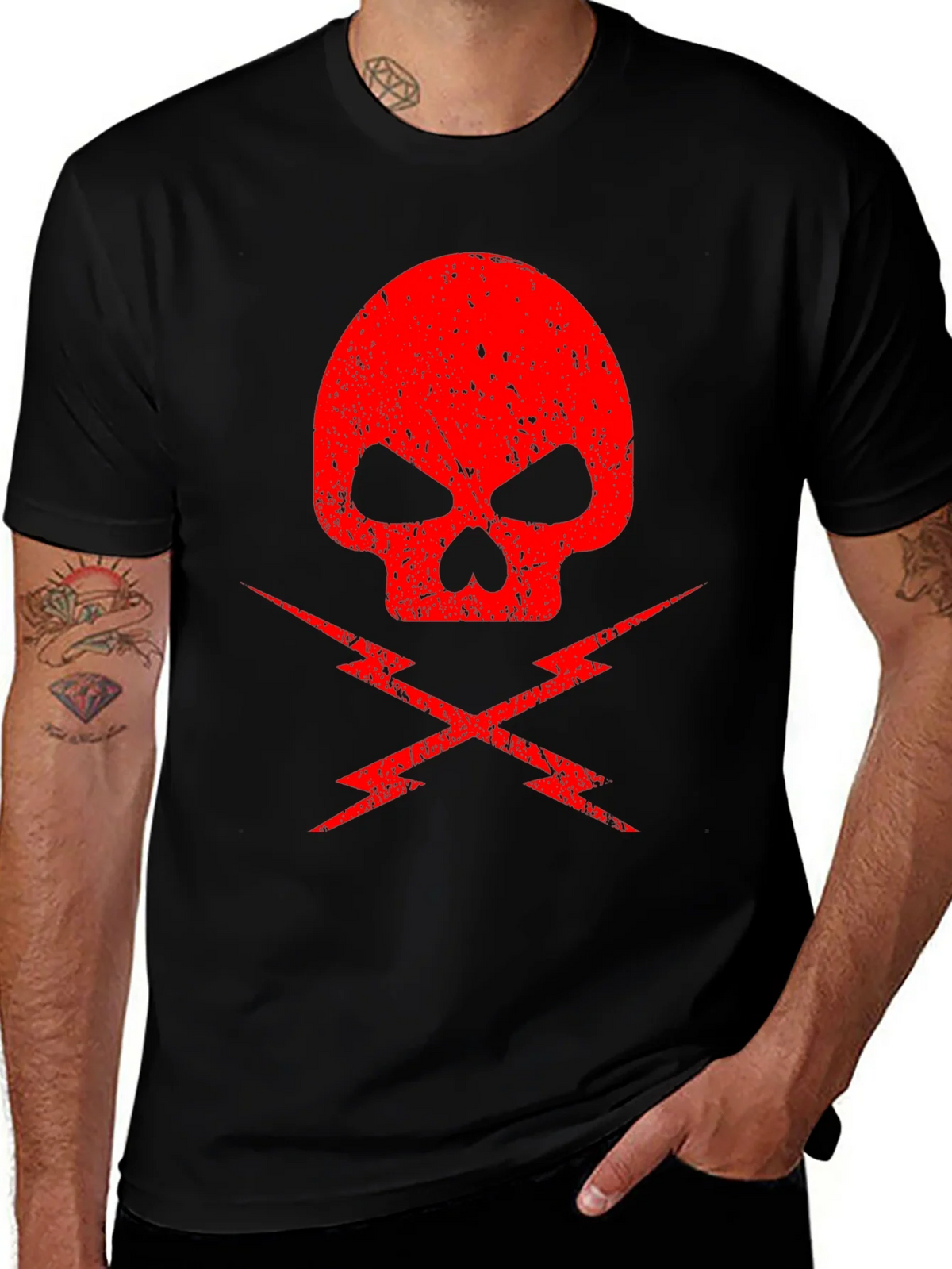 Red Skull & Lightning Bolt Graphic Black T-Shirt product image 1